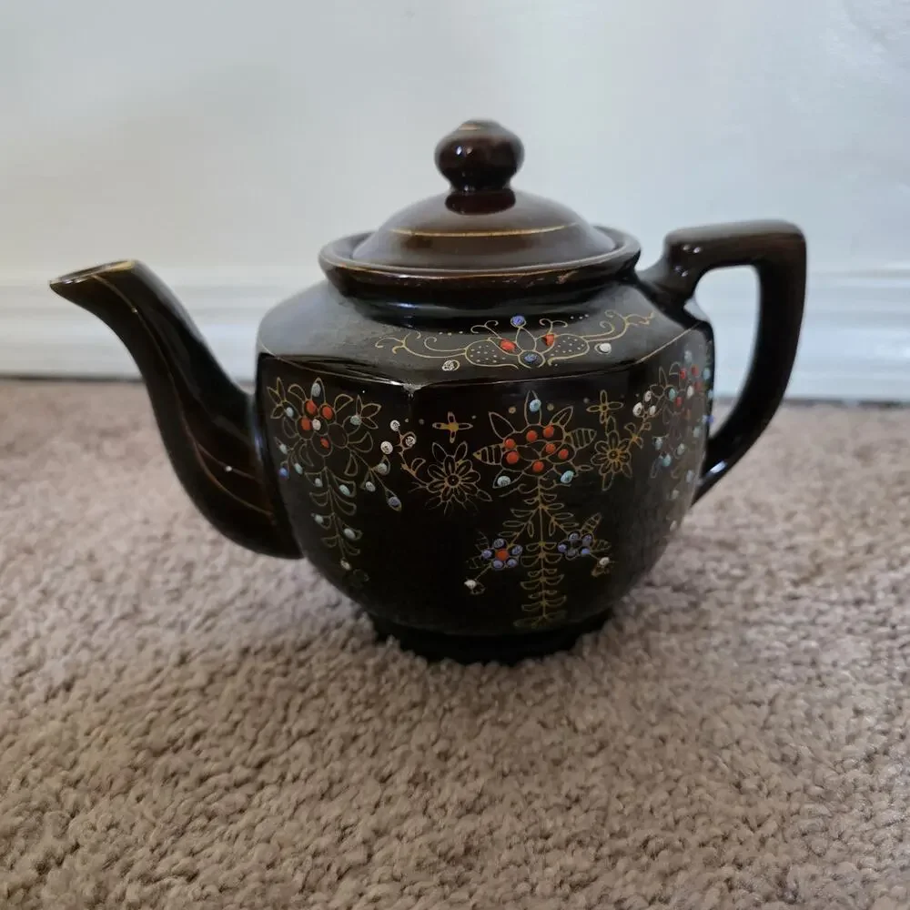 Vintage Art Deco Hand Painted Floral Teapot W/Lid ACME Japan Brown